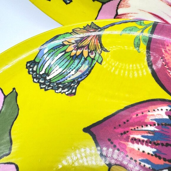 World Market Salad Plates 9" Pink Yellow Botanical Floral Design Dinnerware 4 Pc - Picture 7 of 9